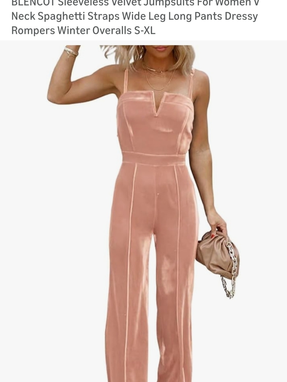 Sleeveless Velvet Wide-Leg Jumpsuit in Blush Pink